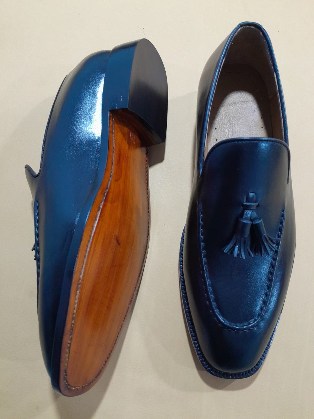 Navy leather loafer