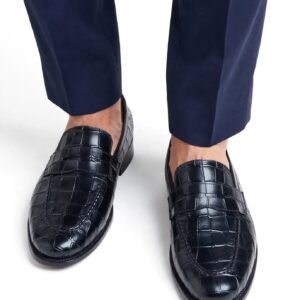 Premium Black Crocodile Texture Penny Loafers for Men