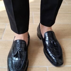Black Crocodile Tassel Loafers