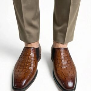 Brown Crocodile Loafers for Men
